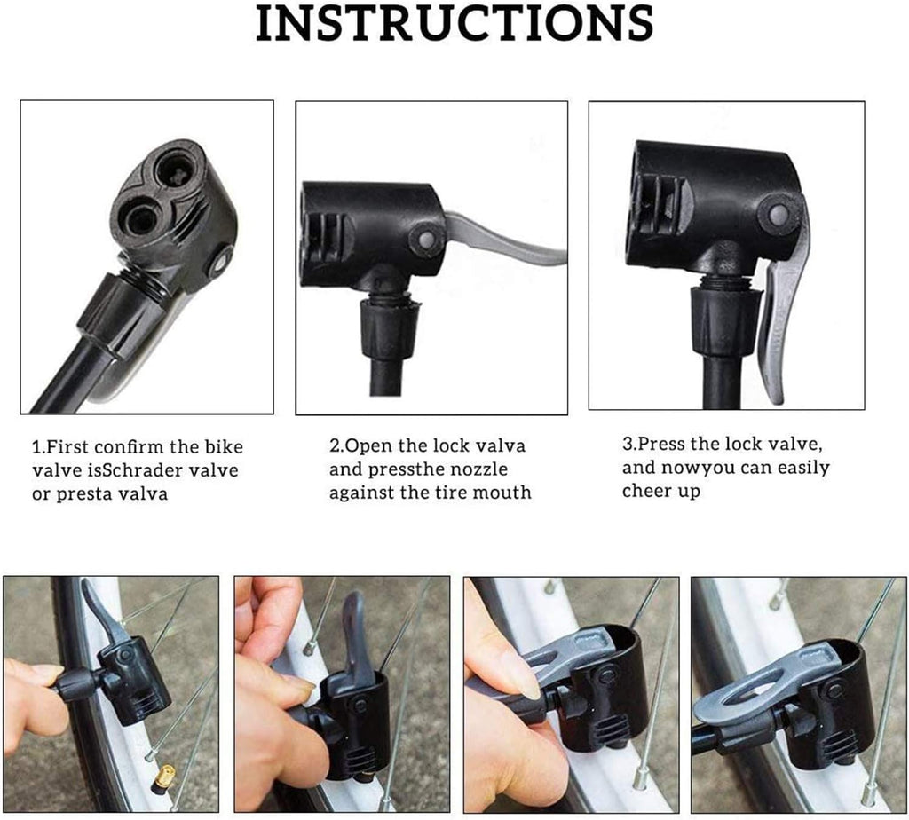 VIMILOLO Bicycle Pump - Portable Floor Pump with Gauge for Presta & Schrader Valves | Ideal for Bikes & Balls