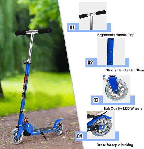 Goplus Folding Kick Scooter - Deluxe Aluminum with Flash Wheels & Adjustable Height for Kids