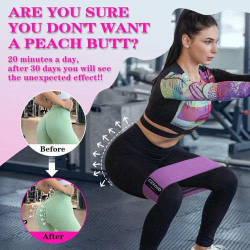 CELOID Resistance Bands Set,Exercise Bands with Non-Slip Design for HIPS & Glutes,3 Levels Workout Bands for Women and Men,Booty Bands for Home Fitness,Yoga,Pilates,Purple Set