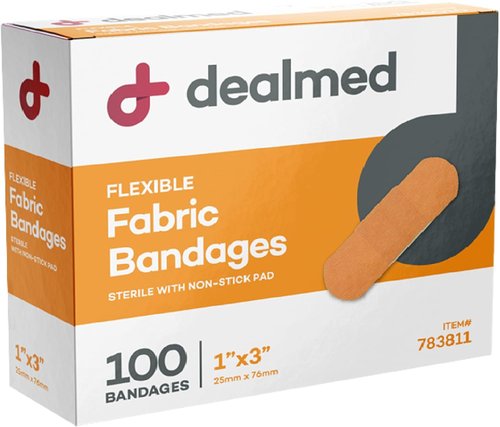 Dealmed Sterile Flexible Fabric Adhesive Bandages - Breathable 1x3 Inch First Aid Strips - 100 Count Box