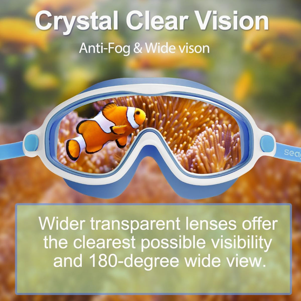 Seago Swim Goggles - Anti-Fog, Anti-UV, Wide View Design | 2 Pack for Kids Ages 3-14