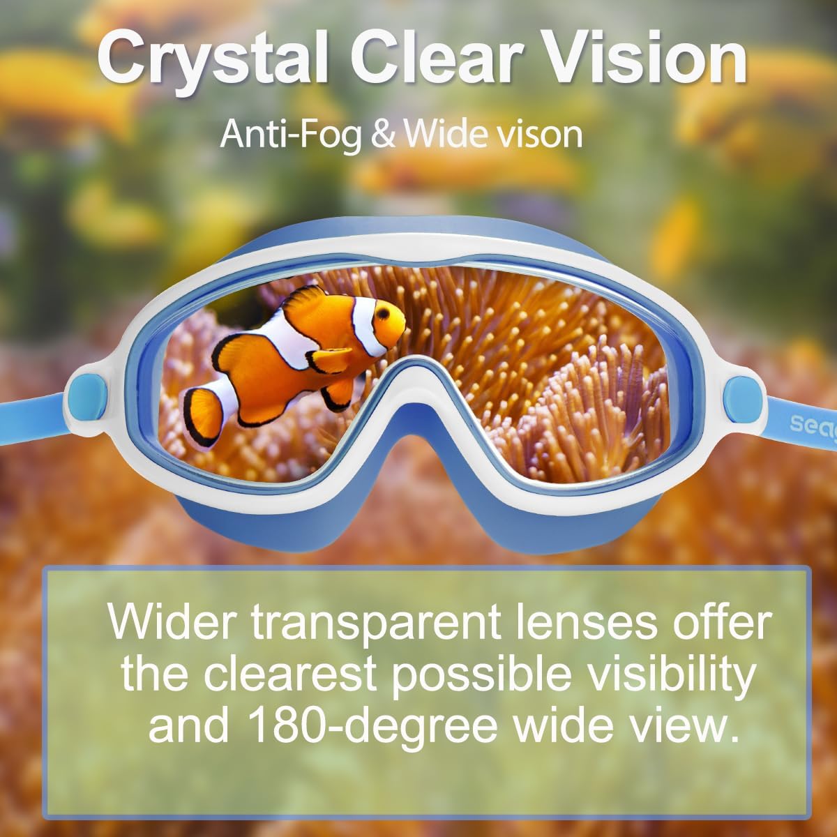 Seago Swim Goggles - Anti-Fog, Anti-UV, Wide View Design | 2 Pack for Kids Ages 3-14