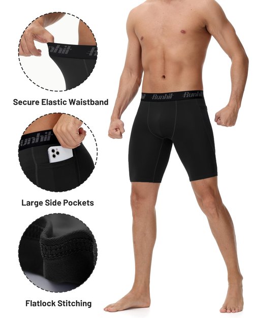 Runhit Men's Compression Shorts Quick Dry Spandex Shorts Performance Underwear for Gym Sports Training 2 Pack Black Black M