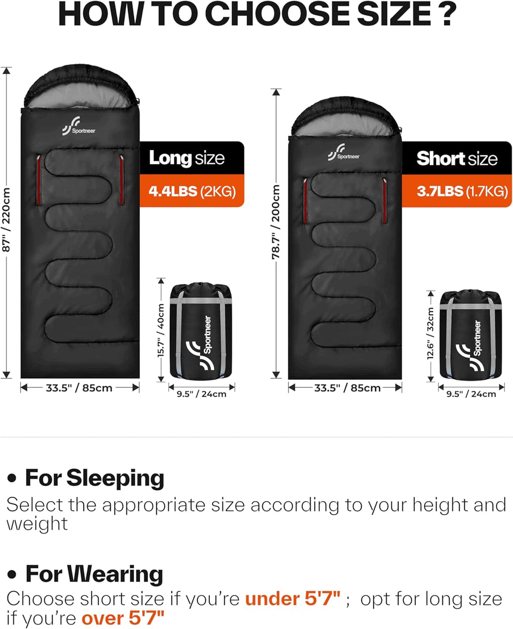 Sportneer Wearable Sleeping Bag - Walkable Design with Arm Zippers, Waterproof & Compact for Camping, Travel, and More