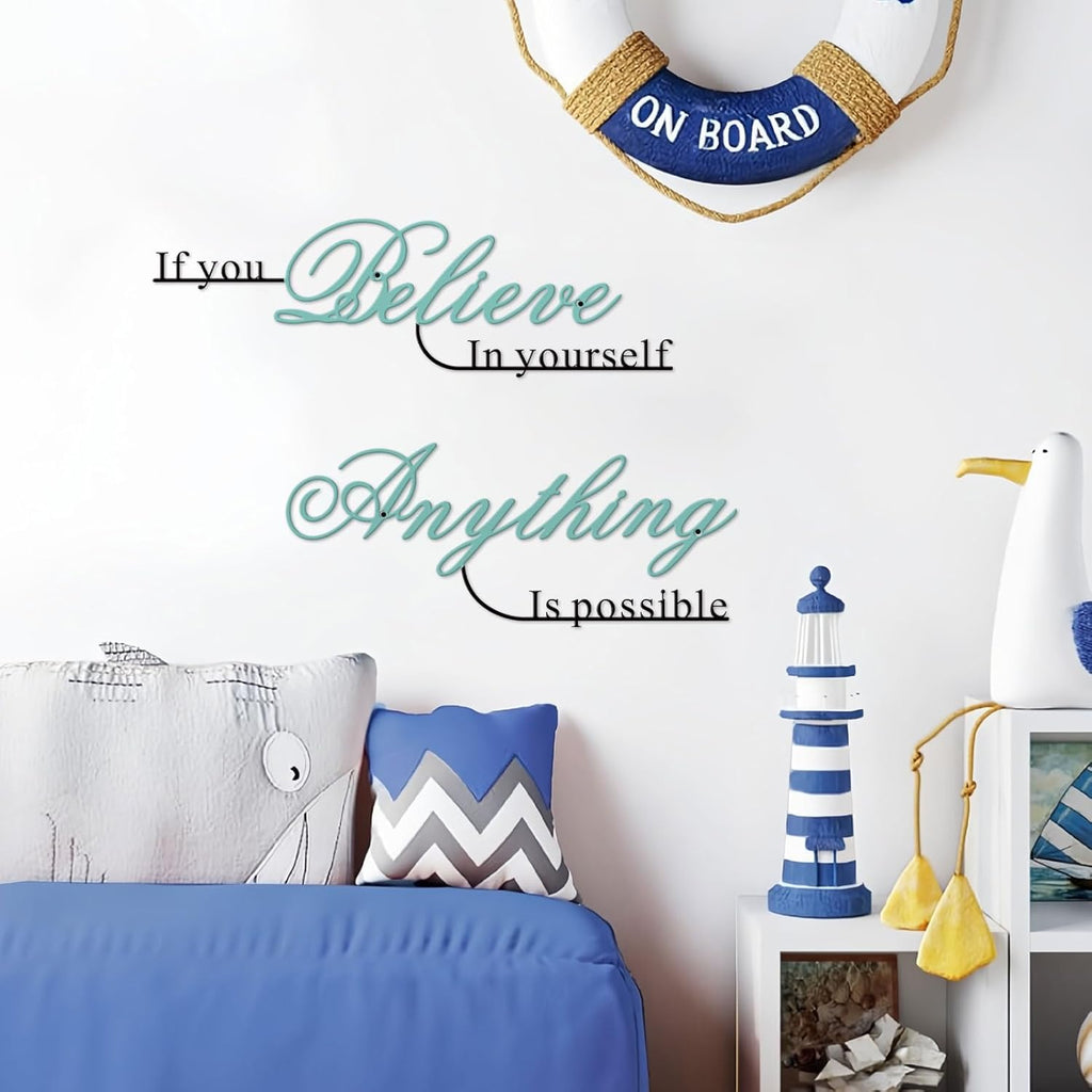 Resama Wall Art Decor - Inspirational Metal Quotes | "Believe in Yourself" | 2 Pcs Colorful Design
