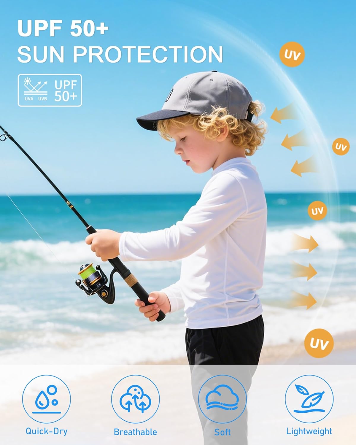 Runhit Boys Swim Shirt - UPF 50+ Long Sleeve Rash Guard for Youth UV Sun Protection | Ideal for Beach & Surf