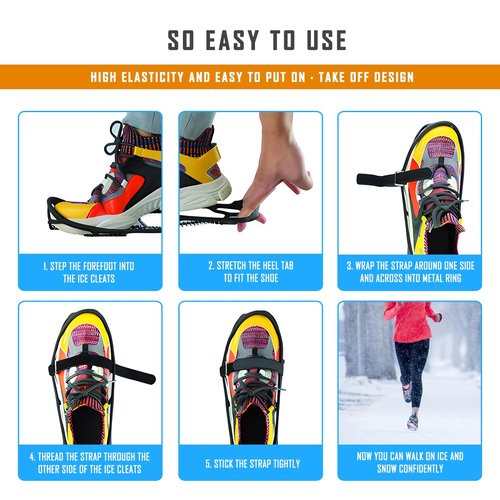 MATTISAM Ice Cleats for Walking on Ice Snow Grips Crampons Traction for Shoes Boots, Anti-Slip Portable Flexible Footwear for Climbing Hiking Fishing Outdoor Running with Storage Bag and 2 Straps