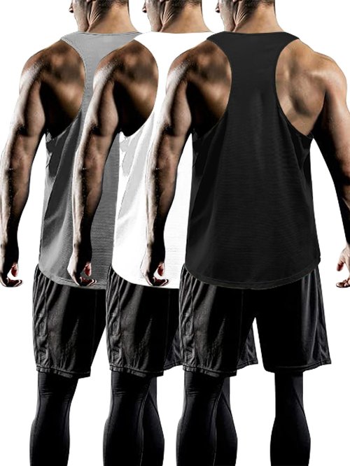 Tank Tops Men Y-Back Muscle 3 Pack Dry Fit Sleeveless Workout Tank Tops for Men Mesh Material Running Gym (US, Alpha, X-Large, Regular, Regular, Black+White+Gray)