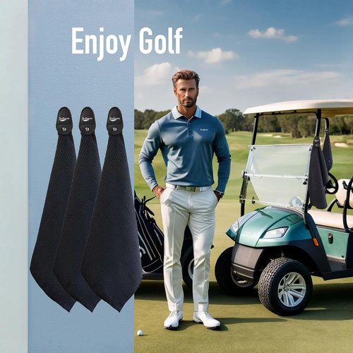 TinyCharms Magnetic Golf Towel, 16"x16" Black Microfiber, Strong Magnet & 3 Grommet Design, Carabiner Hook, Super Absorbent & Easy Clean, Golf Bag Accessory (Black, (16"*16") x2)