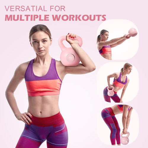 KHTO Kettlebells Fitness Exercise-Pink Strength Training Kettlebell Sets,Dumbbell Weights for Home Gym Equipment(20LB)