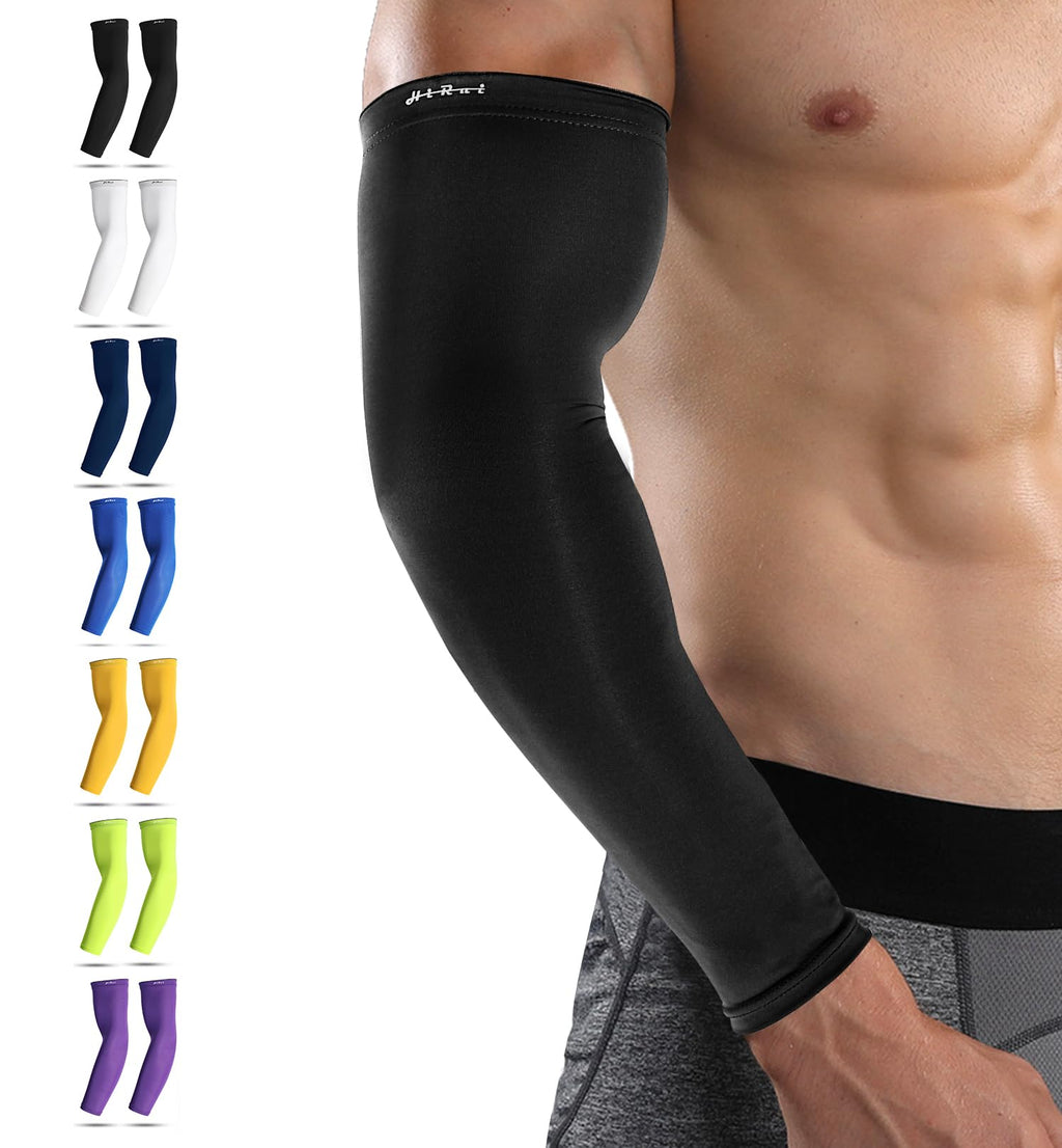 HiRui Arm Compression Sleeves for Men Women Youth Kids, UV Protection 20-30mmHG Support, Great for Running Cycling Basketball Golf Tattoo Cover, Breathable Moisture-Wicking (Black, Medium)