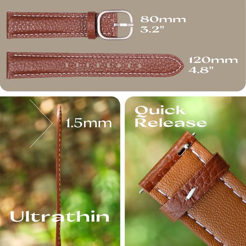 20mm Genuine Leather Soft Strap Quick Release Wristband Compatible with Garmin Vivoactive 6, Vivoactive 5, Vivoactive 3 smartwatch for Women (Brown)
