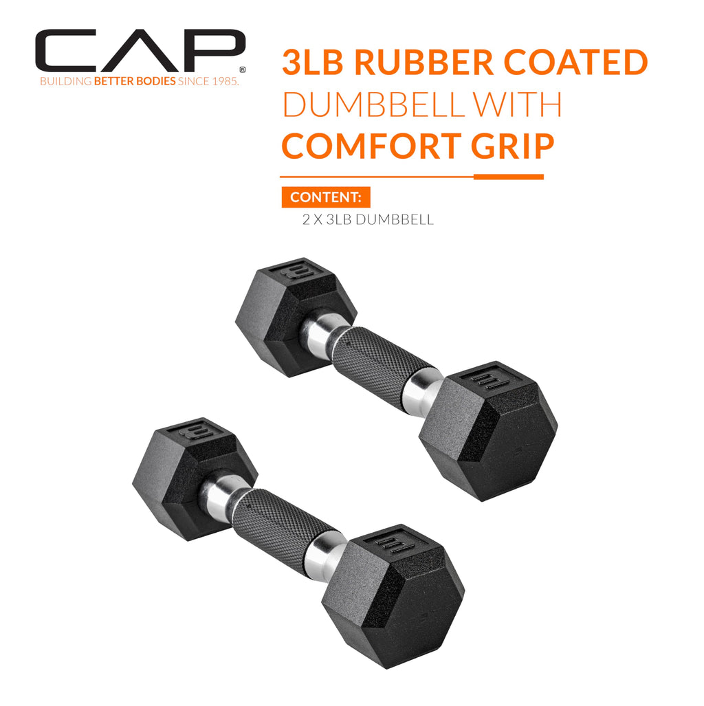 CAP 90 LB Rubber Coated Hex Dumbbell Weight, Rubber Free Weights for Home Gym Strength Training, Comfort Grip Handle, Pair