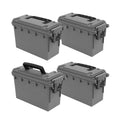 Sheffield 12759 4-Pack Ammo Storage Box, Stackable .30 Cal Field Boxes, Water and Dust Resistant, Lockable Storage Box with Handle, Secures Hunting Gear, Supplies, and Bullets, Made in USA, Gray