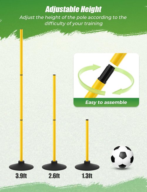 GHB Agility Poles 4 Pack 50" Sports Soccer Training Poles,Detachable Speed Training Equipment Football Accessories with Rubber Base