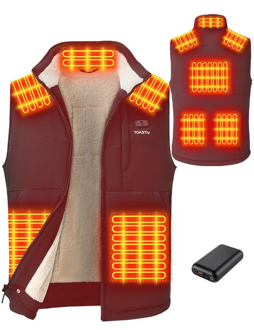 Toastiv Heated Vest for Men with 20000mAh 7.4V Battery Pack，Warming Fuzzy Fleece Lined Men's Heated Electric Vests Jacket
