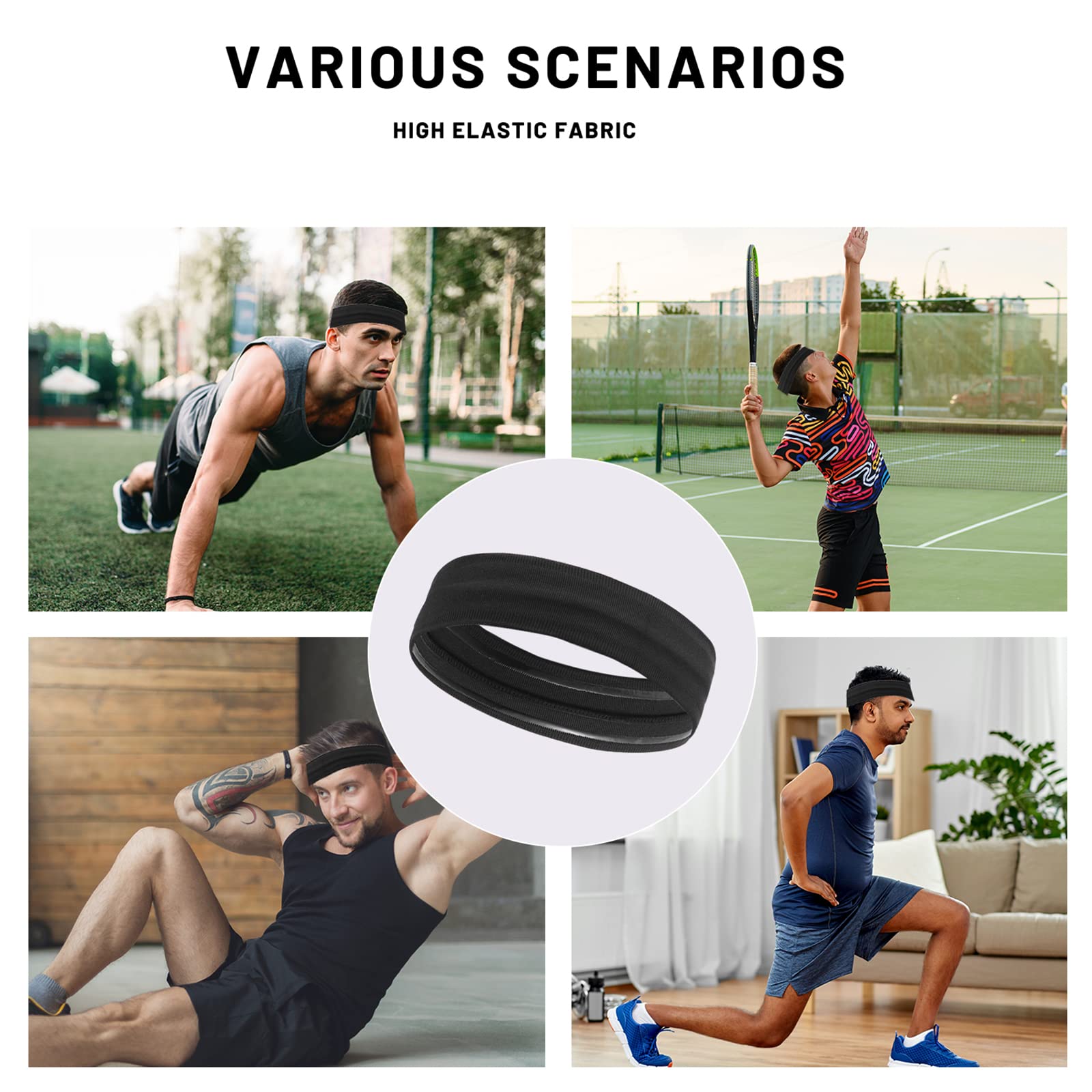 Workout Headbands for Women Men,5PCS Non Slip Sport Headbands Moisture Wicking,Stretchy Athletic Headband Breathalbe Sports Hairbands for Fitness Exercise Gym Training