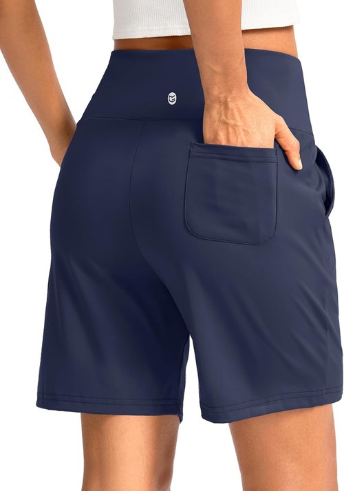 G Gradual Women's Bermuda Shorts - High Waisted 9" Knee Length with Pockets for Athletic Workouts
