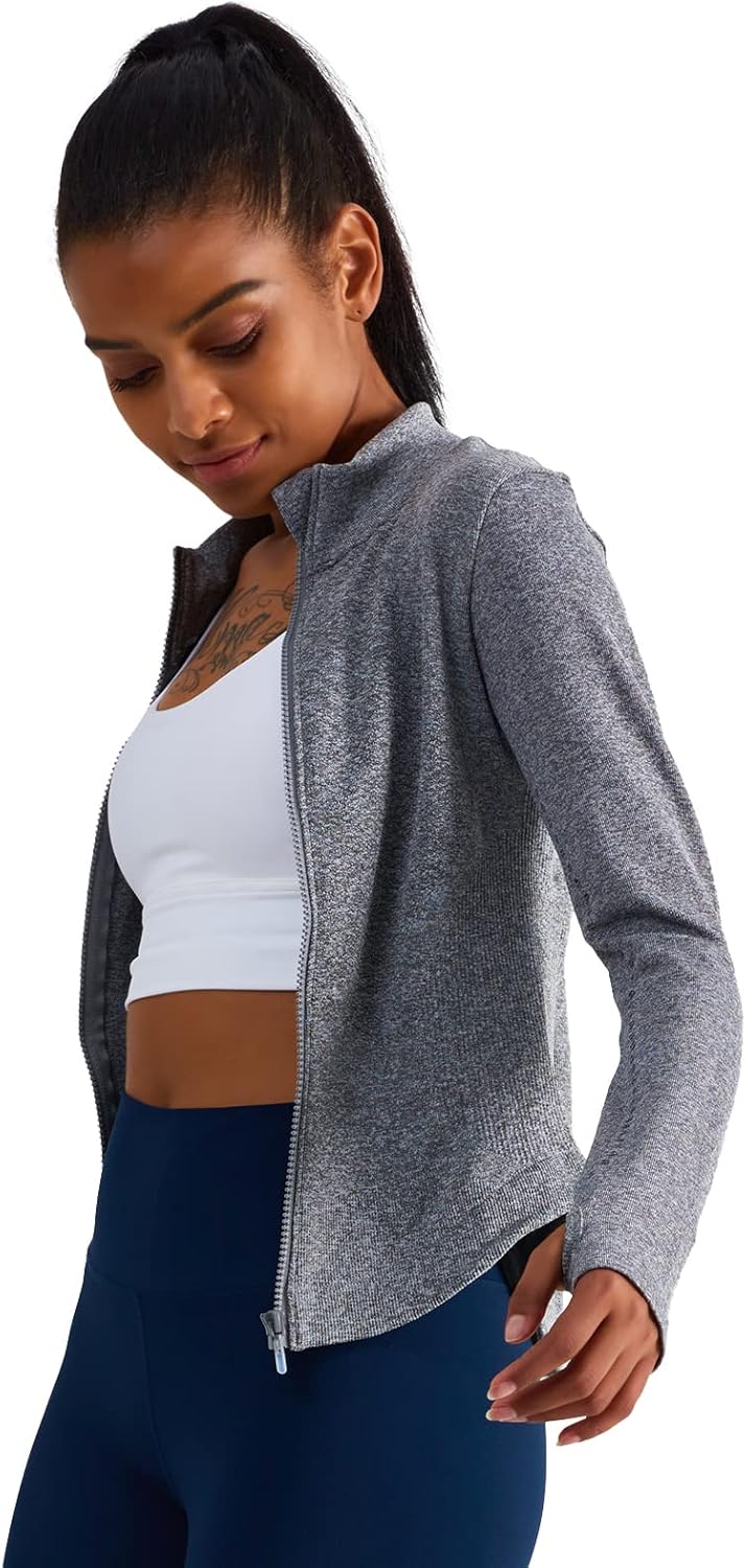 Sphinx Cat Women's Athletic Long Sleeve Zip Jacket - Slim Fit Workout & Yoga Wear with Thumb Holes