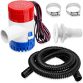 1100 GPH Boat Bilge Pump by [Brand Name] - 12V Plumbing Kit with 6FT Hose & Thru-Hull Fitting for Fishing Yachts