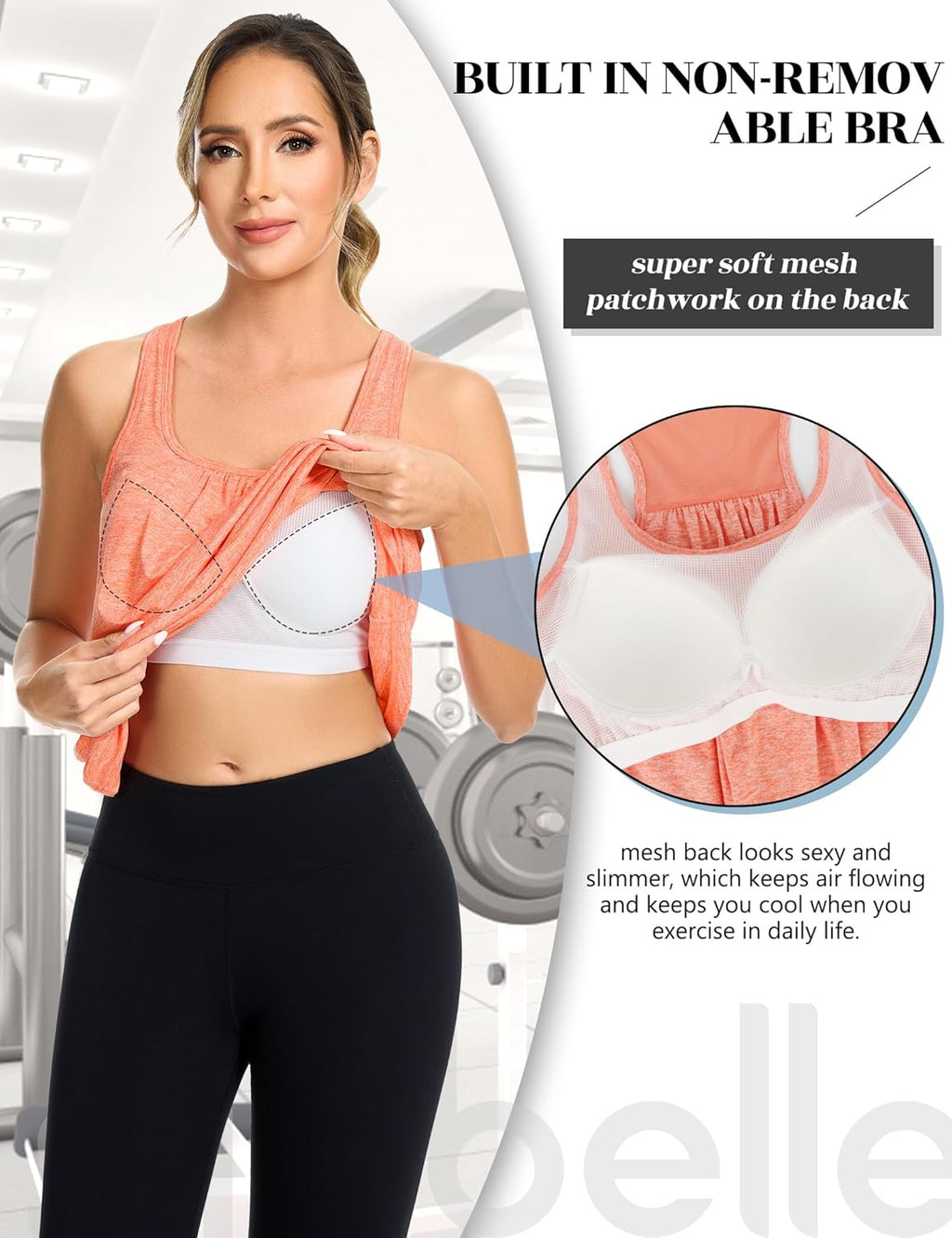 SLIMBELLE Mesh Racerback Tank Top - Women's Athletic Workout Cami with Built-In Bra | Sleeveless Design