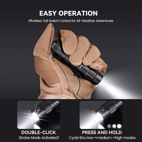 Guardtier M70E Dual-Power Pocket Flashlight - 500LM Rechargeable EDC Light with Clip, 4 Modes for Camping & Everyday Carry