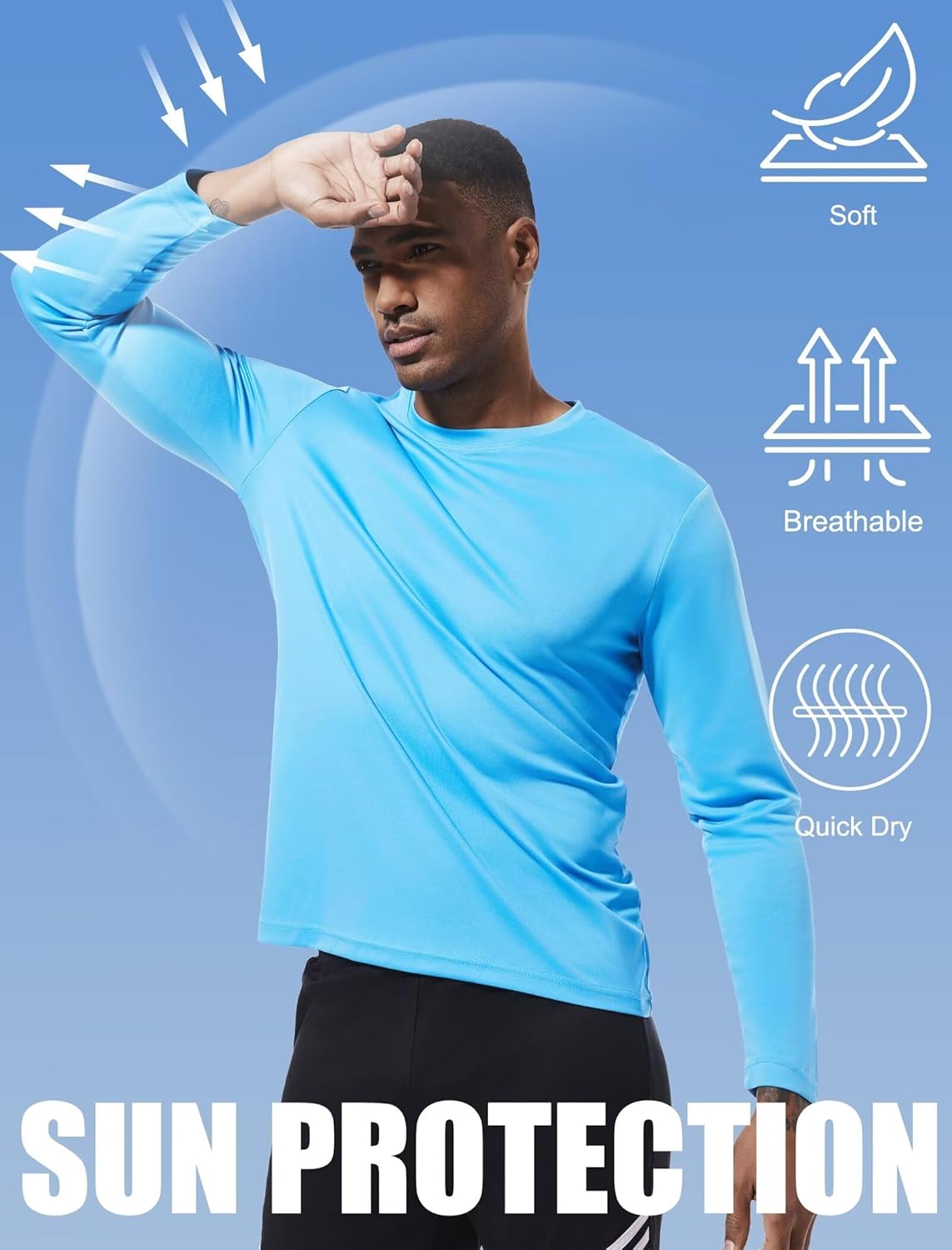 OYGSieg Long Sleeve Shirts for Men - Moisture-Wicking UPF SPF Sun Protection | 6 Pack Casual Tees