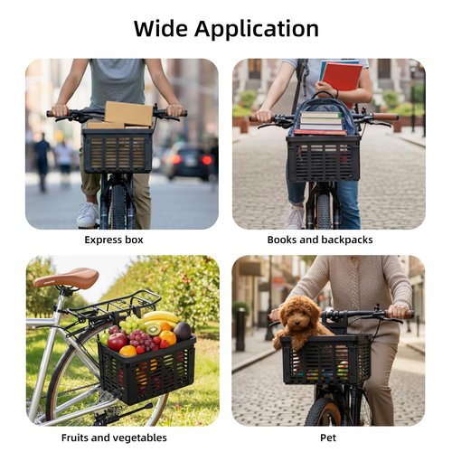 ACRUNU Folding Bike Front Basket Plastic Bicycle Basket with Handles Lightweight Easy-Install on Front Handlebar or Rear Carrier