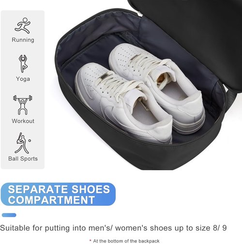 Coofay Gym Backpack - Waterproof Women's Travel Bag with Shoe Compartment | Lightweight Black Design