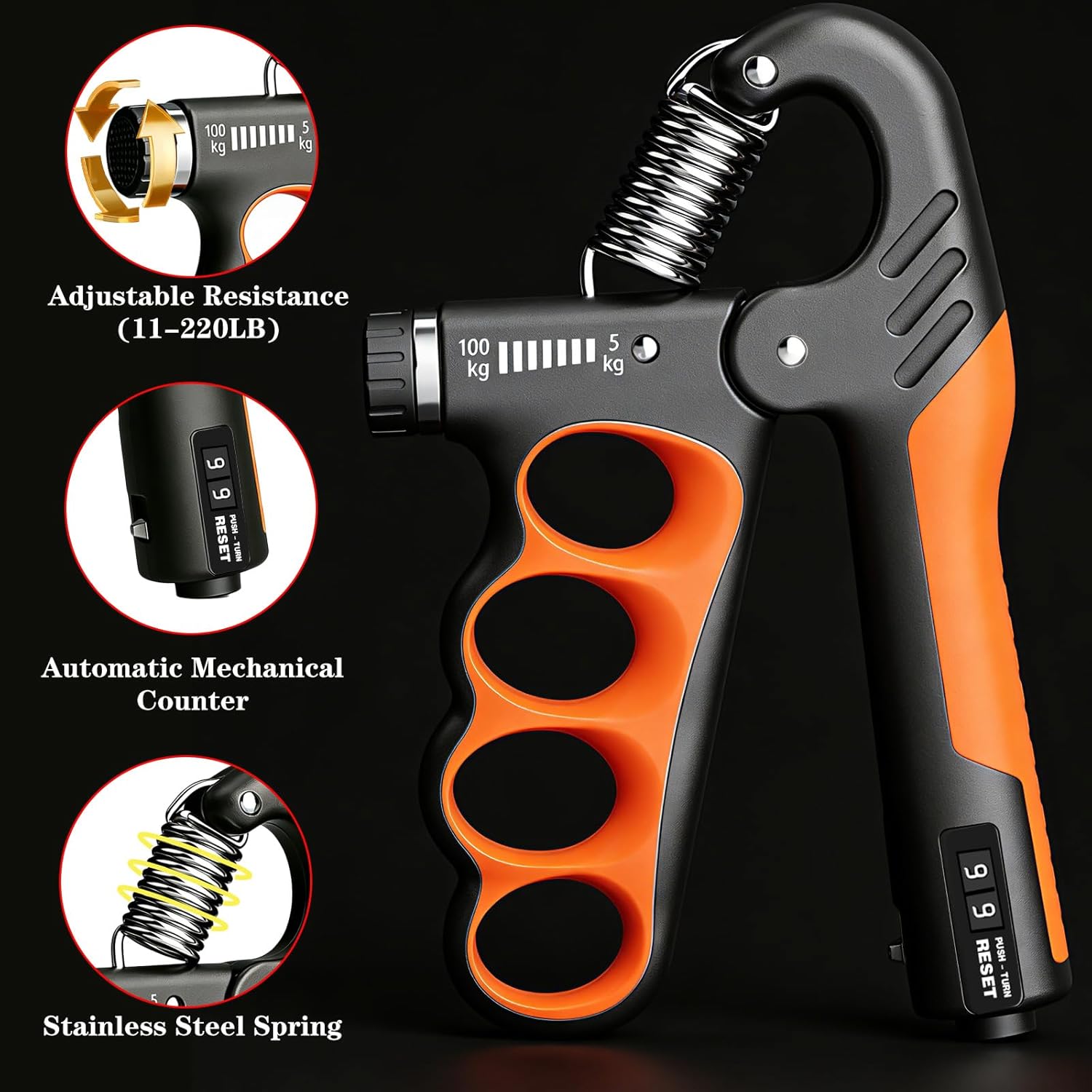 Regine Switzerland Hand Gripper - Adjustable 11-220LB Resistance Grip Trainer for Muscle Building