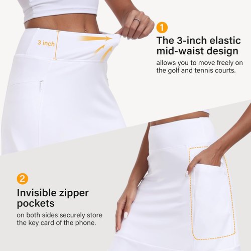 MoFiz Women's Golf Skorts - 20" Knee Length Athletic Tennis Skirts with 4 Pockets | Casual Summer Workout