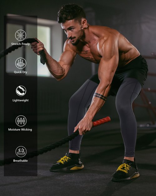 Roadbox Mens Compression Pants with Pockets, 1 or 2 Pack Athletic Running Leggings Baselayer, Lightweight Tights for Gym Basketball Yoga Cycling