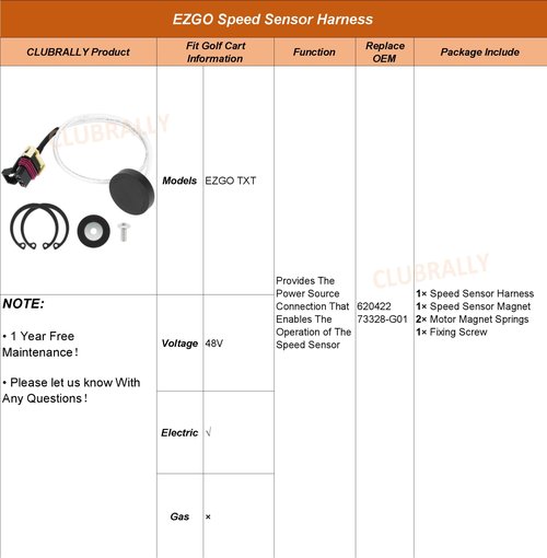 CLUBRALLY Speed Sensor Harness 48 Volt Kit with High Speed Sensor Magnet Fits EZGO TXT Golf Cart 620422+73328-G01