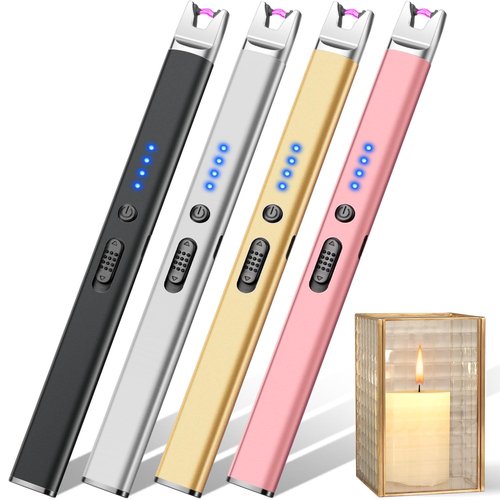 LcFun 4 Pack Candle Lighter Electric USB Rechargeable Plasma Arc Lighter with Safety Lock, Windproof Flameless Long Matches for Candle, Grill, BBQ, Camping Gifts for Women
