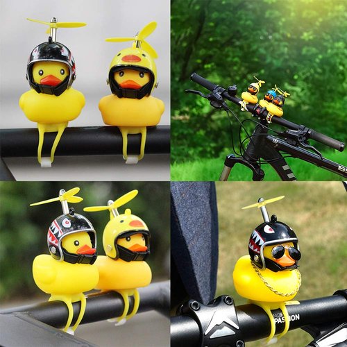 wonuu Rubber Duck Car Ornaments, 2Pcs Yellow Duck Car Dashboard Decorations Squeeze Duck Bicycle Horns with Propeller Helmet
