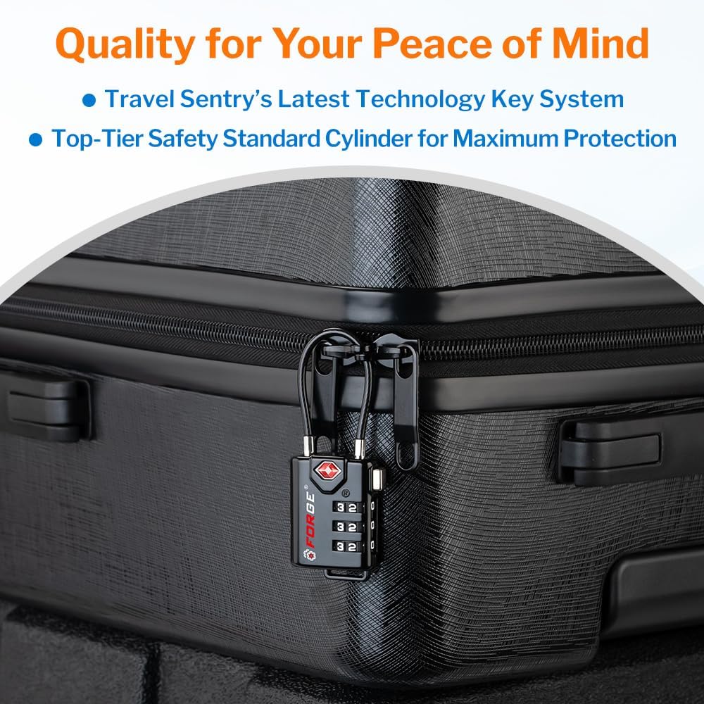 Skiennix TSA Approved Cable Luggage Locks - Re-settable Combination, Durable Alloy Body, Black (2 Pack)