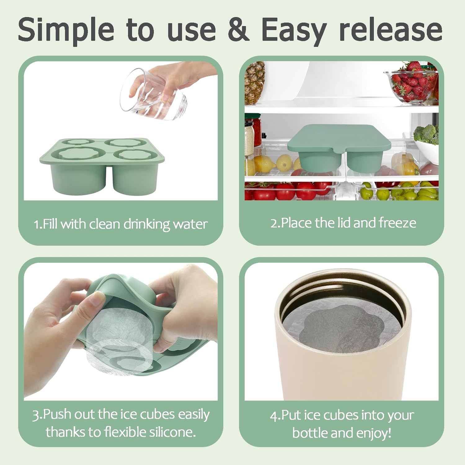 Owala Silicone Ice Cube Tray - BPA-Free Food-Grade Molds for 30oz & 40oz Tumblers | Eucalyptus Green