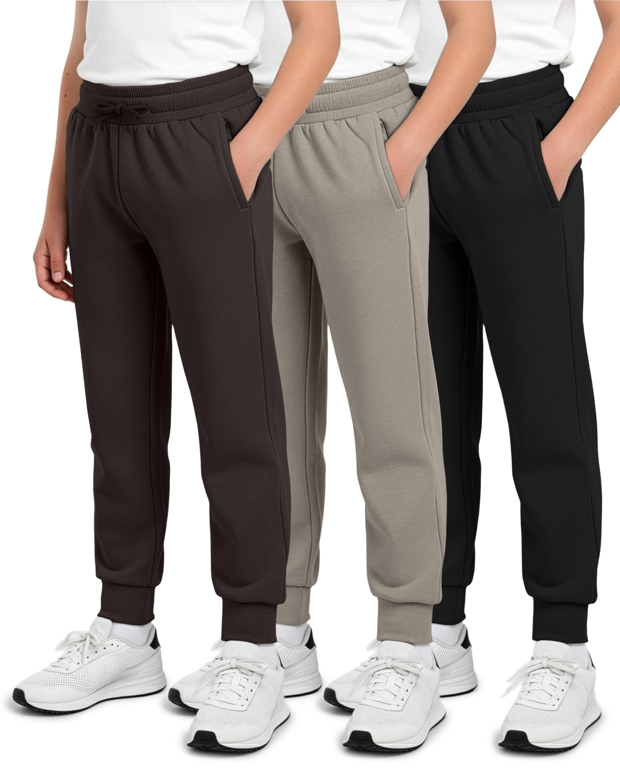 Real Essentials 3 Pack: Boys' Cotton Fleece Jogger Sweatpants - Active Athletic Youth Pants for Teens with Pockets-Set 14,M(12-14)