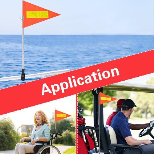 Golf Cart Flags with Pole and Mount, 8.3 x 11.8 Inch Reflective Telescopic Triangle Orange High Visibility Safety Flag for Wheelchairs, Golf Cart Accessories