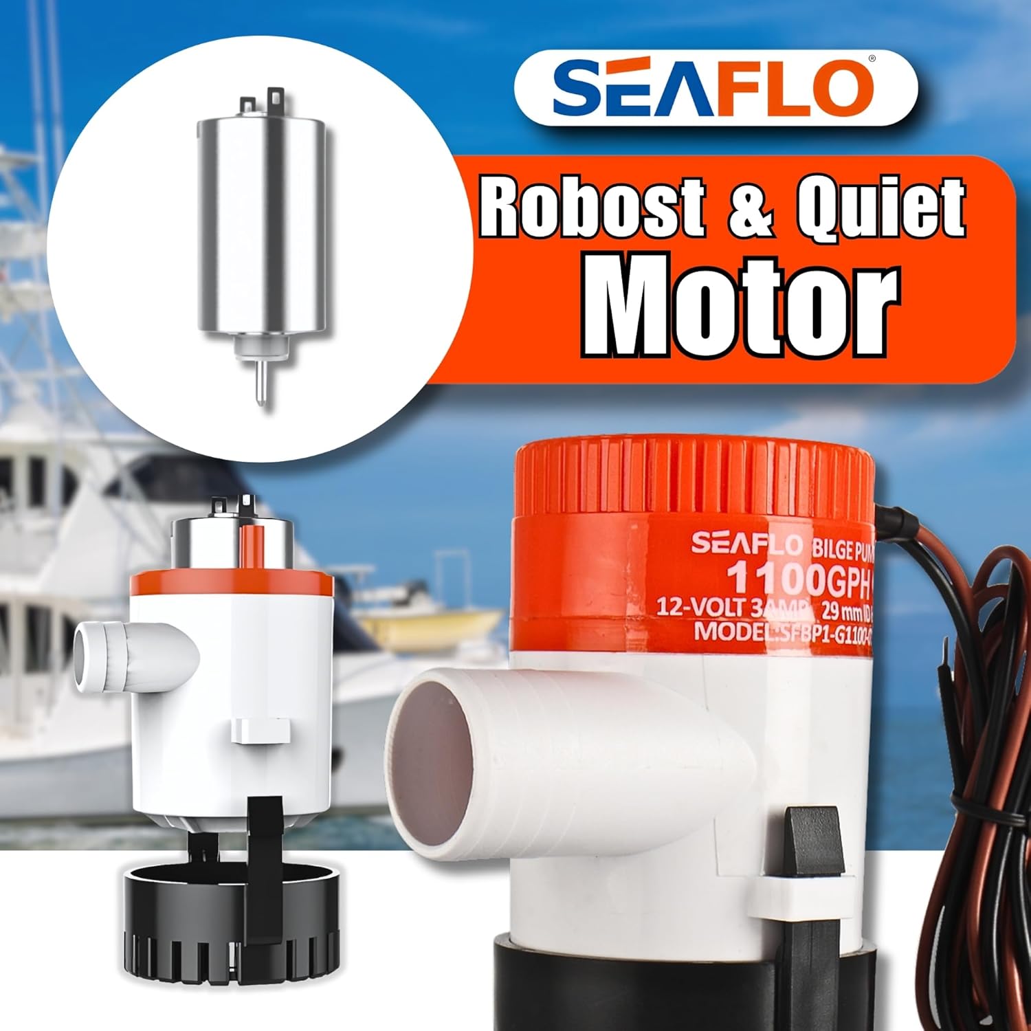 SEAFLO 01 Series 1100 GPH Bilge Pump - 12V Marine Submersible Pump with Anti-Airlock Protection | 4-Year Warranty