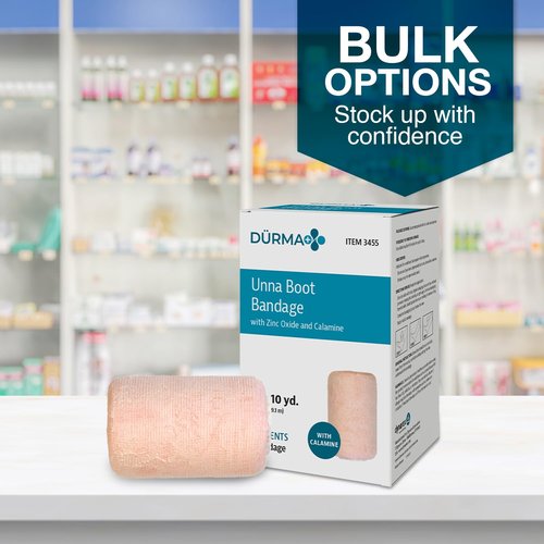Dynarex Dürma+ Unna Boot Bandage with Zinc Oxide and Calamine - Provides Compression with Soothing Formula for Leg Ulcers, Edema, Sprains - 3" x 10 yds - Box of 1 Roll