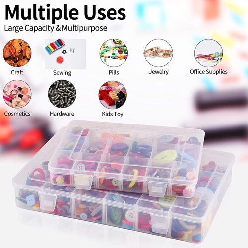 Clear Plastic Organizer Box by [Brand Name] - 18 Grids with Dividers for Crafts, Jewelry & Fishing | 7.9 x 6.2 x 1.2 in