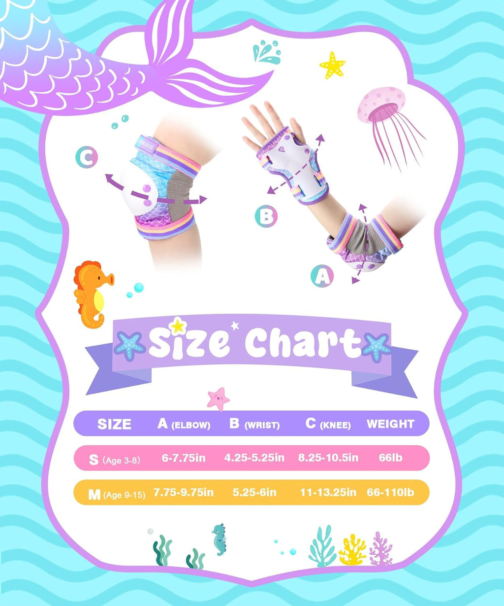 ZOOBLISS Kids Protective Gear Set - Toddler Knee & Elbow Pads with Wrist Guards for Skating | Rainbow Design, Ages 3-12