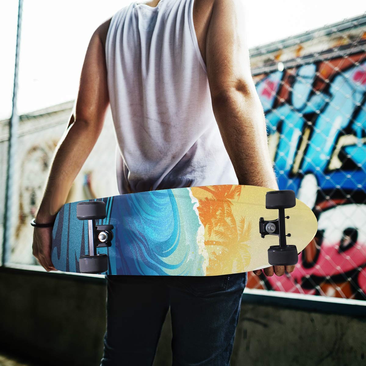 senya Skateboard Grip Tape Wave Sunrise Palm Trees Longboards Griptape Sandpaper for Rollerboard