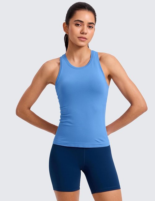 CRZ YOGA Seamless Workout Tank Top for Women - Breathable Athletic Sleeveless Gym Shirt | Crewneck Racerback