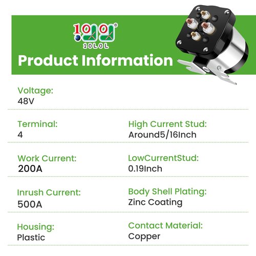 10L0L Golf Cart Solenoid 48 Volt 4 Terminal for EZGO Club Car Yamaha Electric Model, Heavy Duty Starter Solenoid #586 Series, Replaces 73231G01 101883601 JR1-H1950-00