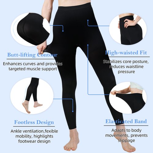 20-30mmHg Medical Compression Pantyhose, Women Compression Stockings & Leggings, Opaque Footless High Waist Opaque Compression Tights for Varicose Veins, Graduated Support Hose for Doctor (M, Black)