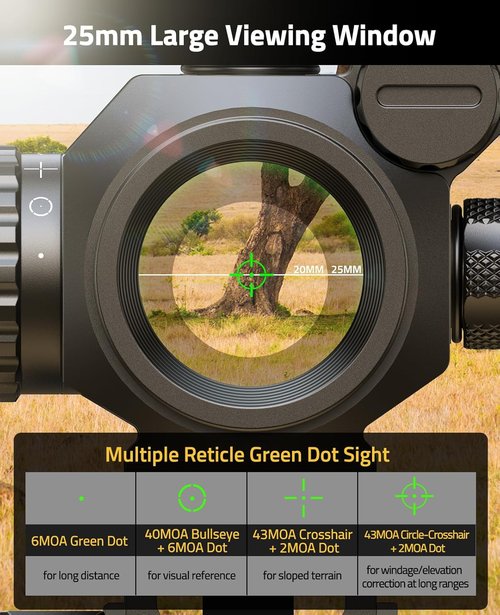 CVLIFE Red/Green Dot Sight - Auto-Brightness Multi-Reticle Scope with Quick Detach | 6 MOA Dot & 43 MOA Circle, IPX7 Waterproof