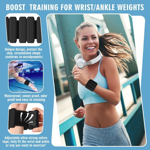 Wrist Weights, 2Pack Adjustable Wearable Wrist Ankle Weights for Women/Men, Silicone Wrist Bangles for Walking, Yoga, Pilates, and Gym, Arm & Leg Workout, 2lb (Black)