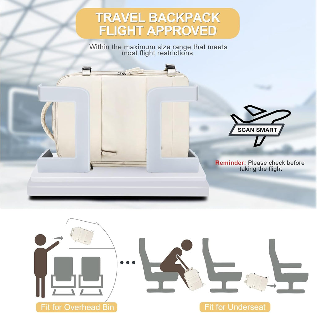 Skiennix Beige Large Travel Backpack - Airline Approved Waterproof Carry-On Bag for Men & Women